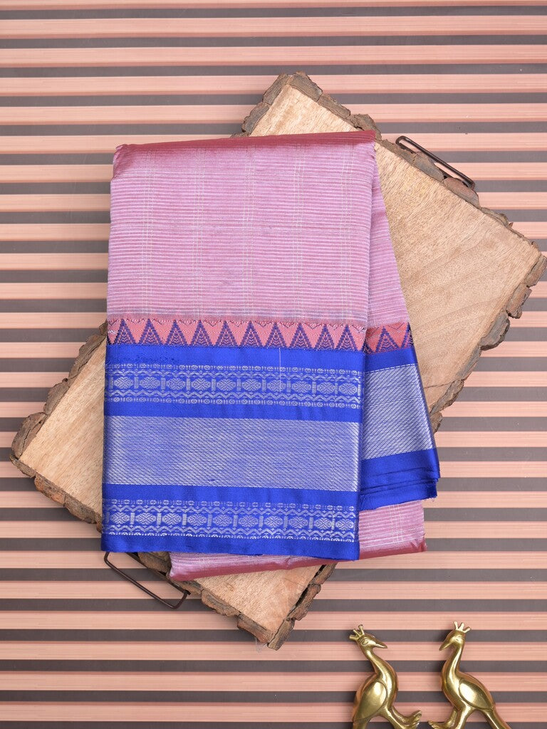Mangalagiri pattu saree light purple color allover zari checks & zari border with striped pallu and plain blouse