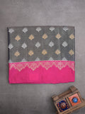 Dupion tissue fancy saree grey color allover zari motifs & zari border with rich pallu and attached blouse
