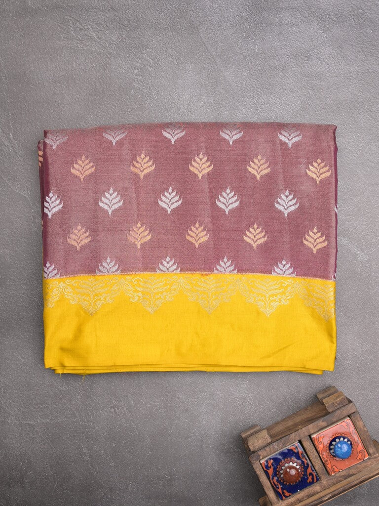 Dupion tissue fancy saree brownish pink color allover zari motifs & zari border with rich pallu and attached blouse