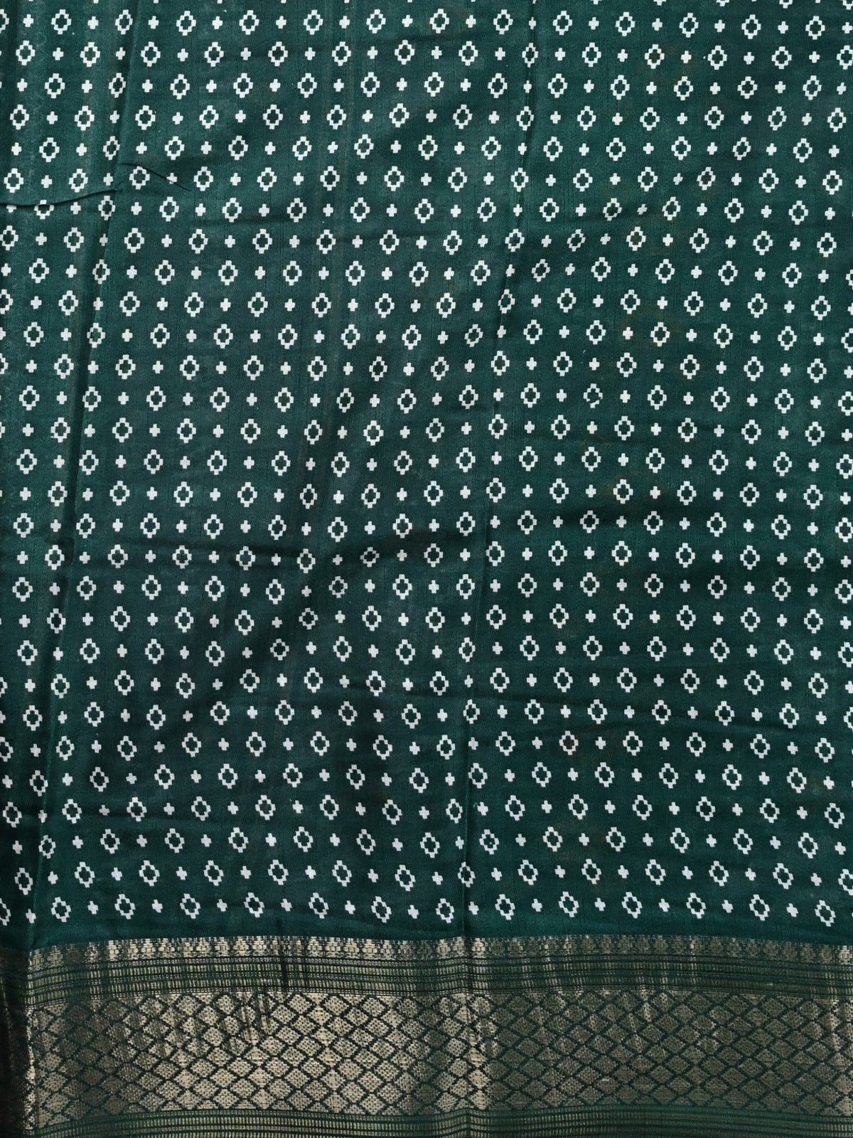 Dola silk fancy saree bottle green color allover digital prints & zari border with printed pallu and printed blouse