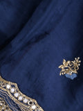 Tabby silk fancy saree royal blue color allover plain, embroidery motifs & embroidery border with running pallu and designer blouse
