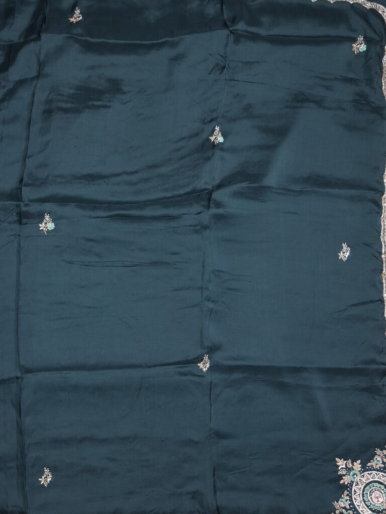 Tabby silk fancy saree navy blue color allover plain, embroidery motifs & embroidery border with running pallu and designer blouse