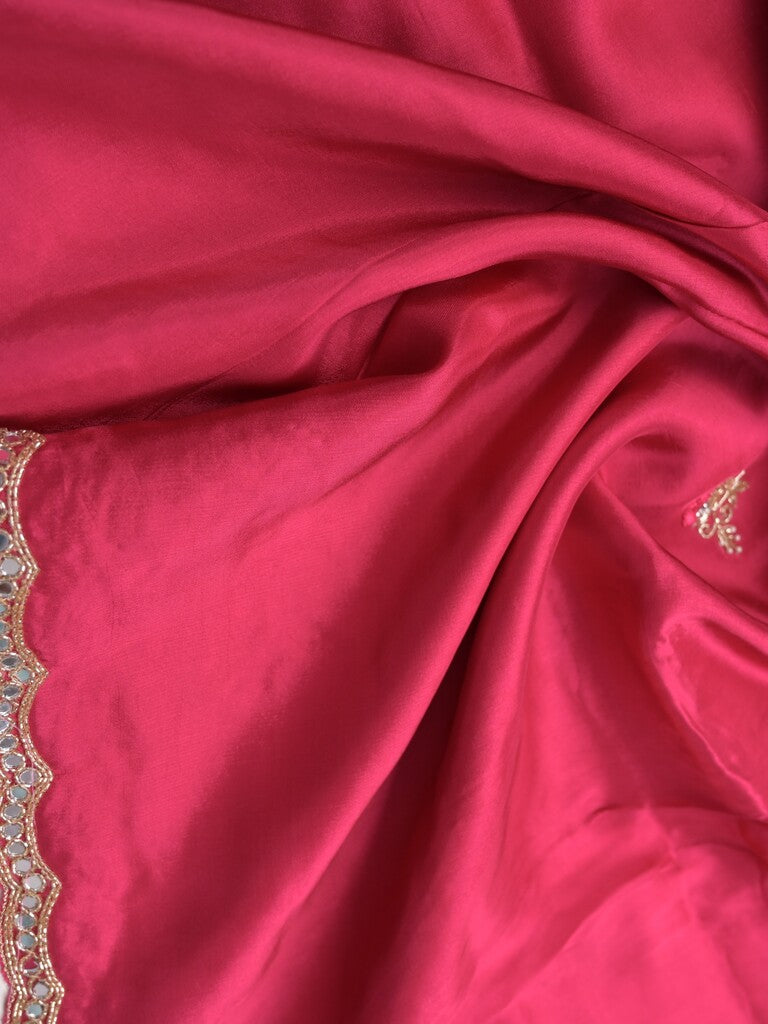 Tabby silk fancy saree pink color allover plain, embroidery motifs & embroidery border with running pallu and designer blouse