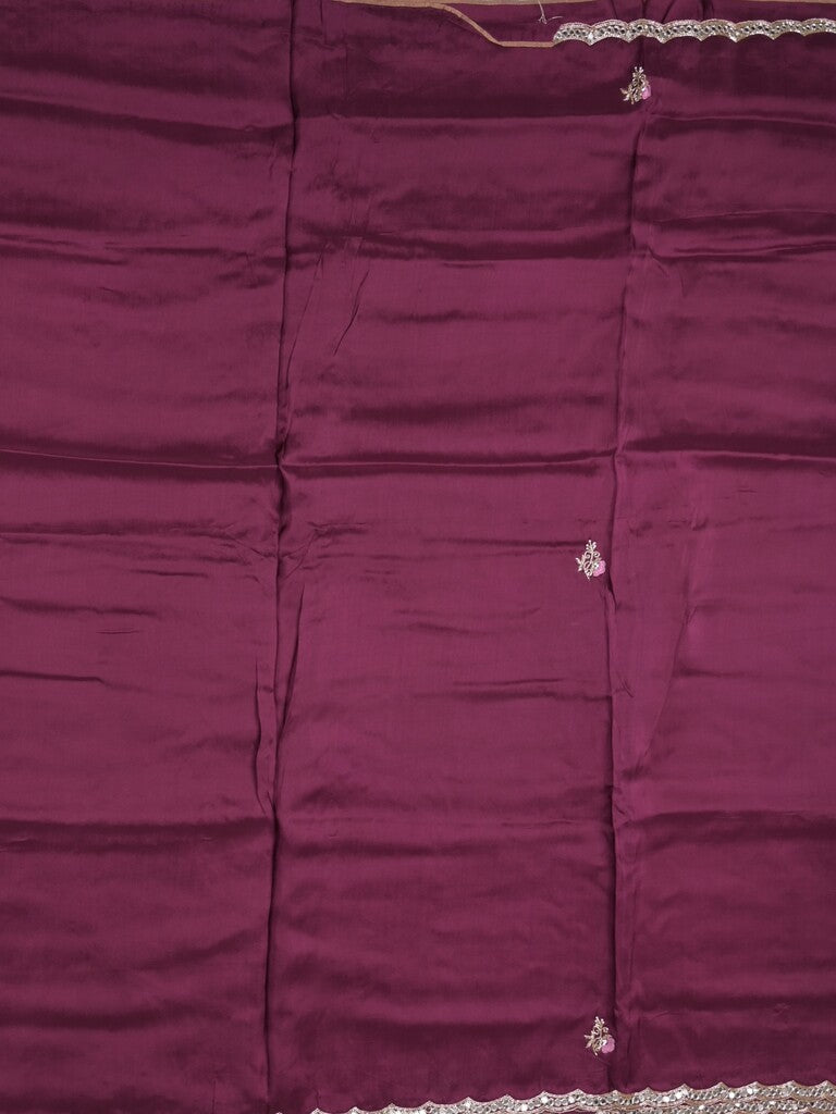 Tabby silk fancy saree wine color allover plain, embroidery motifs & embroidery border with running pallu and designer blouse