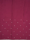 Chiffon fancy saree wine color allover plain, embroidery motifs & embroidery border with running pallu and designer blouse
