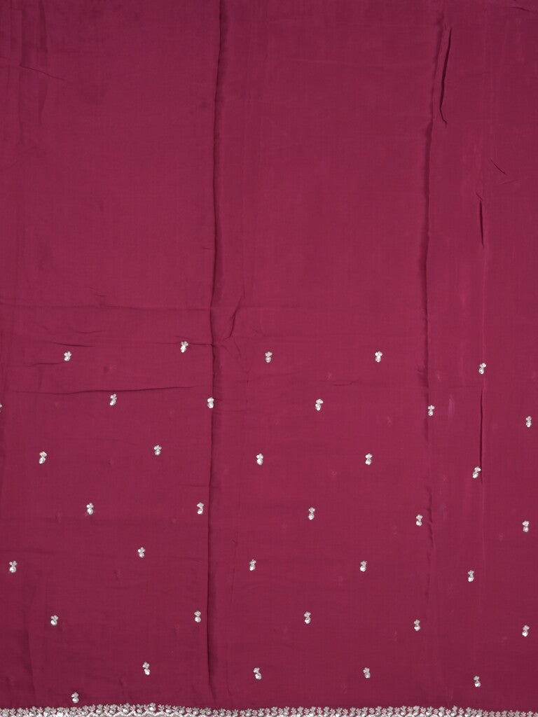 Chiffon fancy saree wine color allover plain, embroidery motifs & embroidery border with running pallu and designer blouse