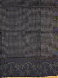 Jute lenin fancy saree black color allover checks & zari border with zari weaving pallu and attached self blouse