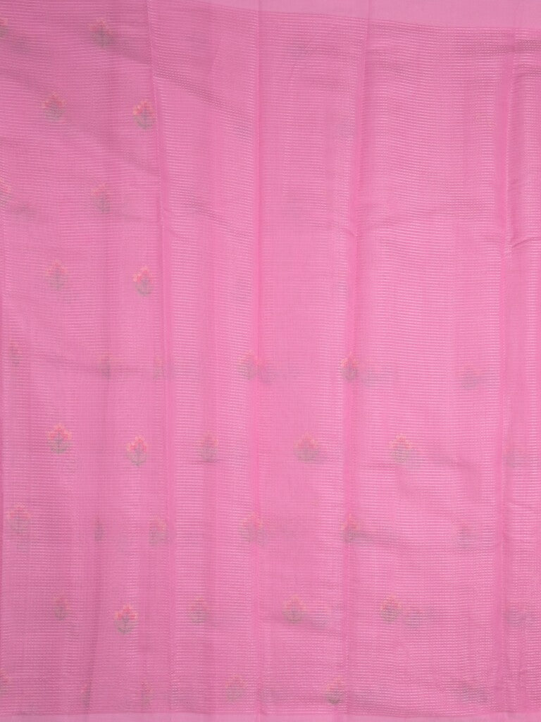 Chanderi fancy saree pink color allover embroidery motifs & kaddi border with short zari pallu and attached plain blouse