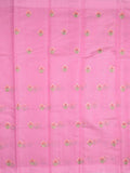 Chanderi fancy saree pink color allover embroidery motifs & kaddi border with short zari pallu and attached plain blouse