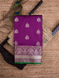 Banaras fancy saree purple color allover zari motifs & zari border with rich pallu and contrast plain blouse