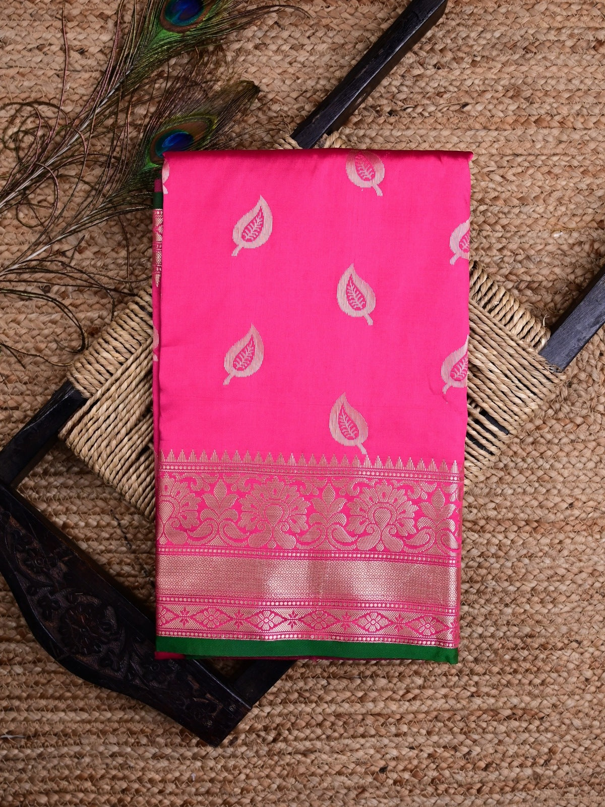 Banaras fancy saree rose pink color allover zari motifs & zari border with rich pallu and contrast plain blouse