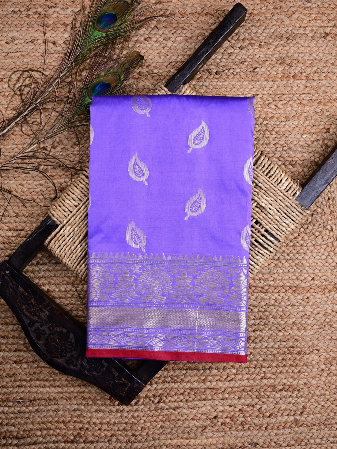 Banaras fancy saree lavender color allover zari motifs & zari border with rich pallu and contrast plain blouse