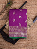 Banaras fancy saree purple color allover zari motifs & zari border with rich pallu and contrast plain blouse