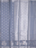 Chanderi fancy saree grey color allover zari motifs & zari border with short pallu and brocade blouse