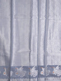 Chanderi fancy saree grey color allover zari motifs & zari border with short pallu and brocade blouse