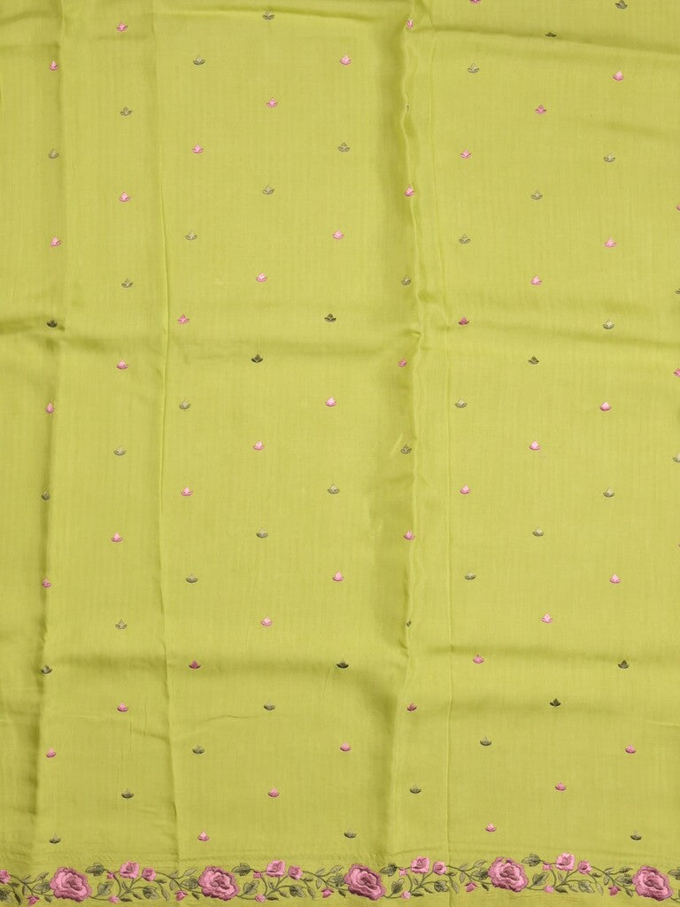 Dola tissue fancy saree parrot green color allover stripes & embroidery cutwork border with running pallu and plain blouse