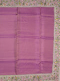 Dola tissue fancy saree purple color allover stripes & embroidery cutwork border with running pallu and plain blouse