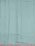 Dola tissue fancy saree lux geeen color allover stripes & embroidery cutwork border with running pallu and plain blouse