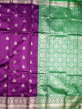 Banaras fancy saree purple color allover zari motifs & zari border with rich pallu and contrast plain blouse