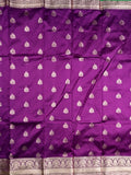 Banaras fancy saree purple color allover zari motifs & zari border with rich pallu and contrast plain blouse