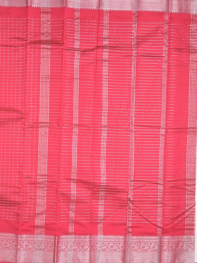Mangalagiri pattu saree pink color allover zari checks & zari border with striped pallu and plain blouse
