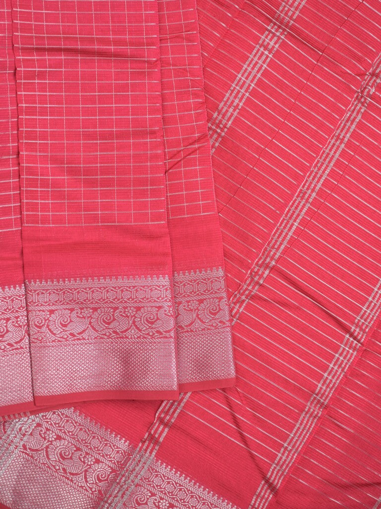 Mangalagiri pattu saree pink color allover zari checks & zari border with striped pallu and plain blouse