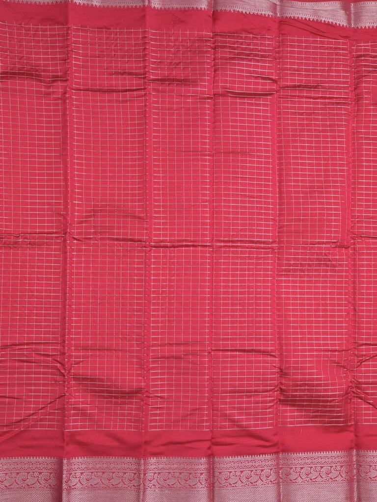 Mangalagiri pattu saree pink color allover zari checks & zari border with striped pallu and plain blouse