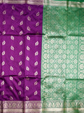 Banaras fancy saree purple color allover zari motifs & zari border with rich pallu and contrast plain blouse