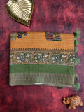 Manipuri silk fancy saree yellow color allover prints & zari border with printed pallu and attached contrast blouse