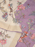 Lenin fancy saree half white color allover plain & fancy border with contrast pallu and attached plain blouse