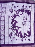 Manipuri silk fancy saree white and violet color allover prints & zari border with printed pallu and attached blouse