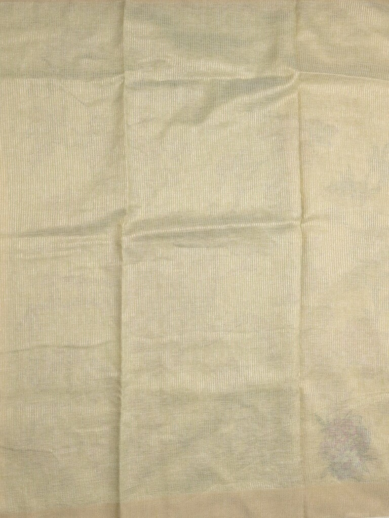Lenin fancy saree half white color allover plain & fancy border with contrast pallu and attached plain blouse