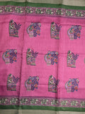 Manipuri silk fancy saree purple color allover prints & zari border with printed pallu and attached contrast blouse