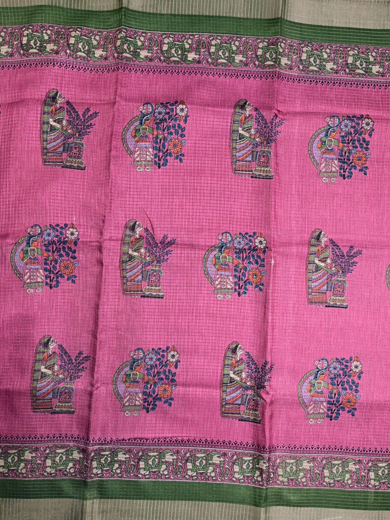 Manipuri silk fancy saree purple color allover prints & zari border with printed pallu and attached contrast blouse