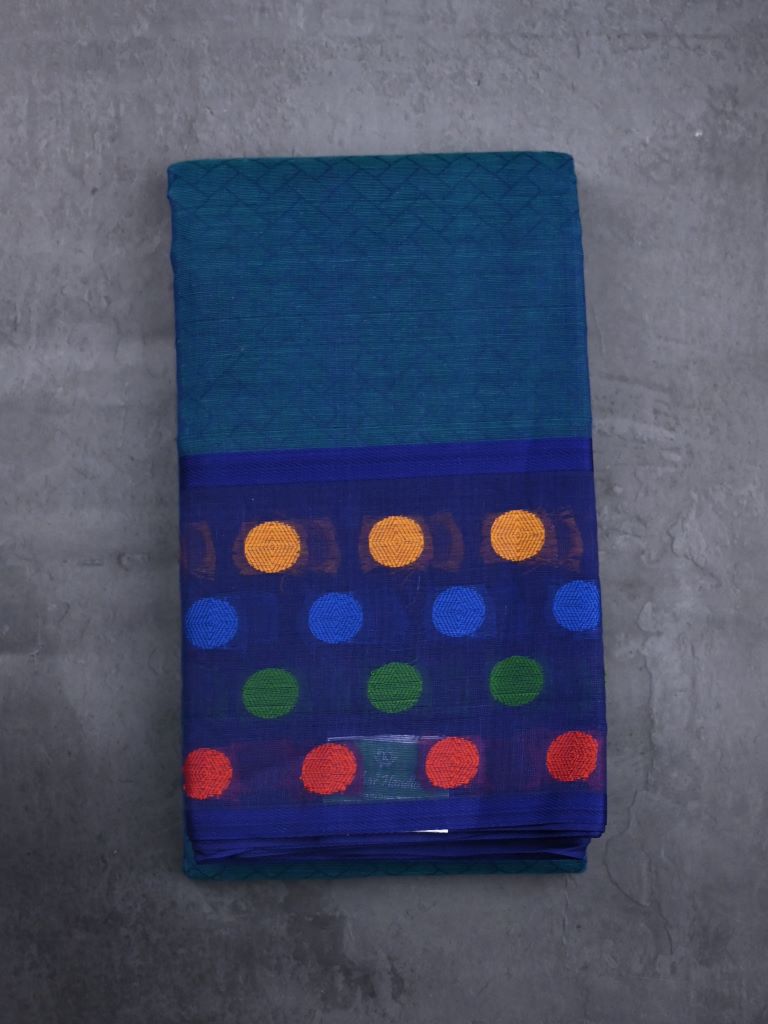 Dhaka cotton saree dark blue color allover plain and big border with motifs and contrast pallu