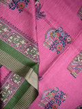 Manipuri silk fancy saree purple color allover prints & zari border with printed pallu and attached contrast blouse