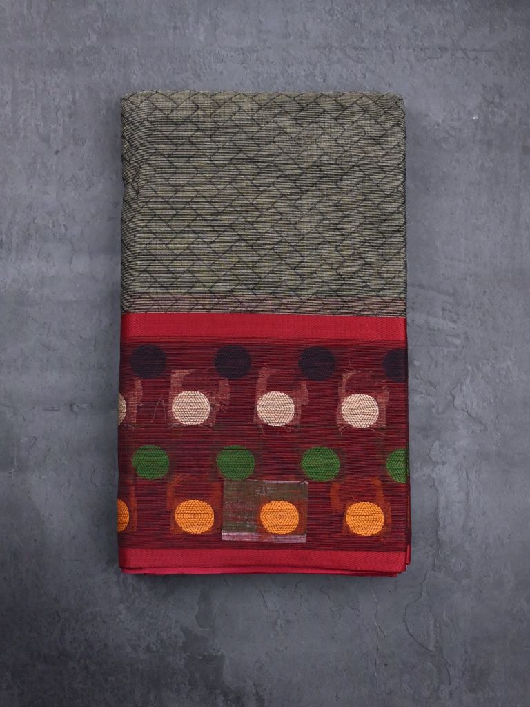 Dhaka cotton saree snuff color allover plain and big border with motifs and contrast pallu