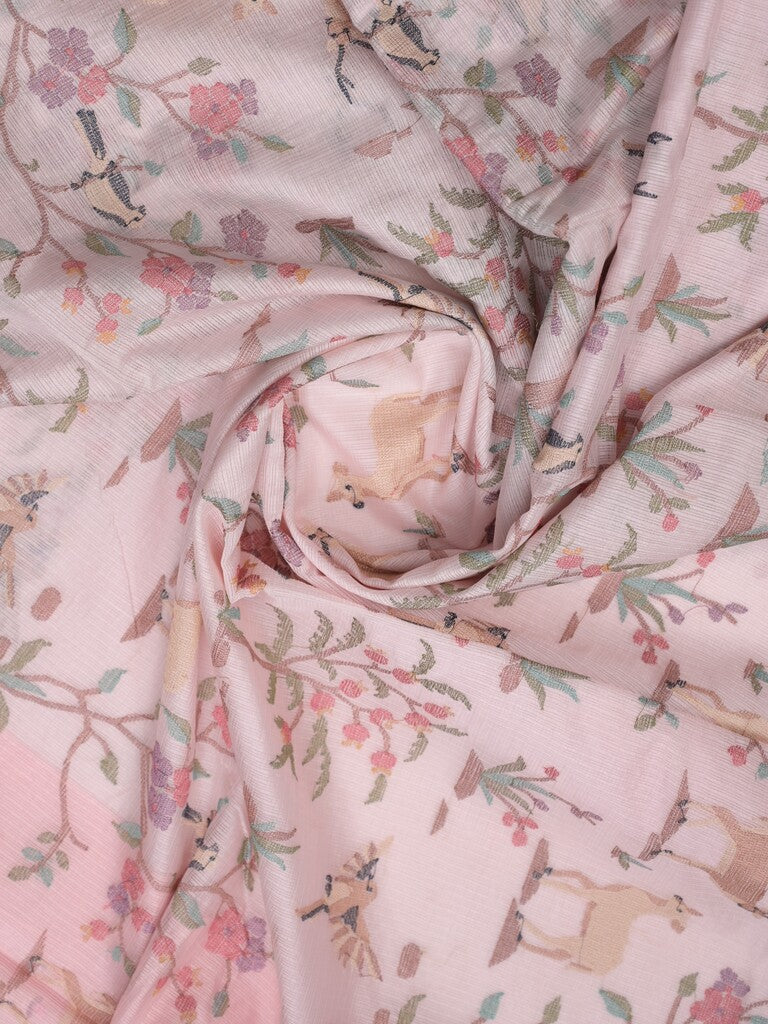 Kota fancy saree pastel pink color allover weaves & fancy border with running pallu and attached blouse