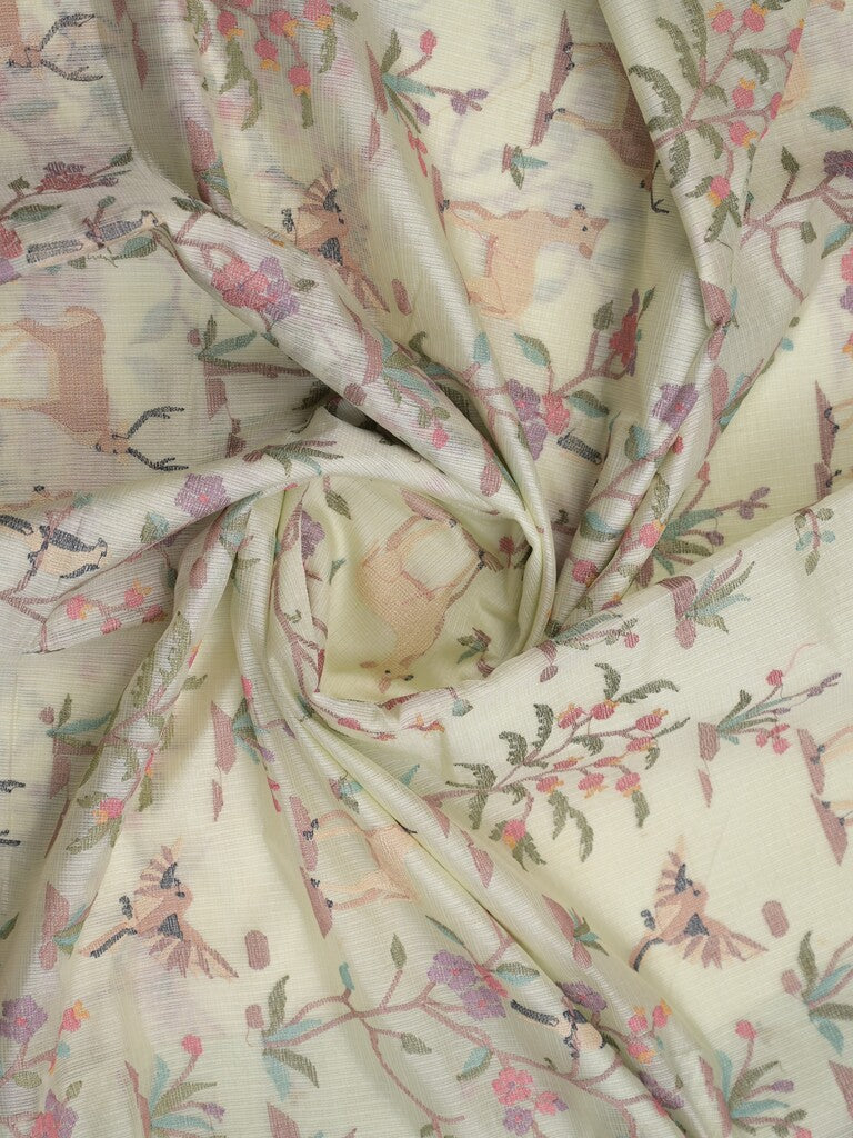 Kota fancy saree half white color allover weaves & fancy border with running pallu and attached blouse