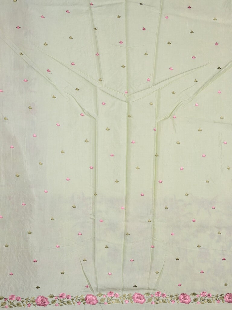 Kota fancy saree half white color allover weaves & fancy border with running pallu and attached blouse