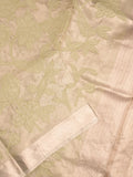Kota tissue fancy sraee cream color allover embroidery & zari border with short pallu and attached self blouse