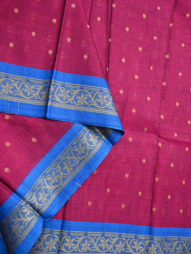 Dhaka cotton saree magenta pink color allover thread motifs & thread weaving border with rich pallu and plain blouse