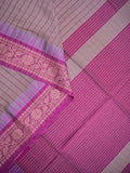 Jute kadhi cotton light purple color allover checks & contrast border with contrast pallu and running blouse