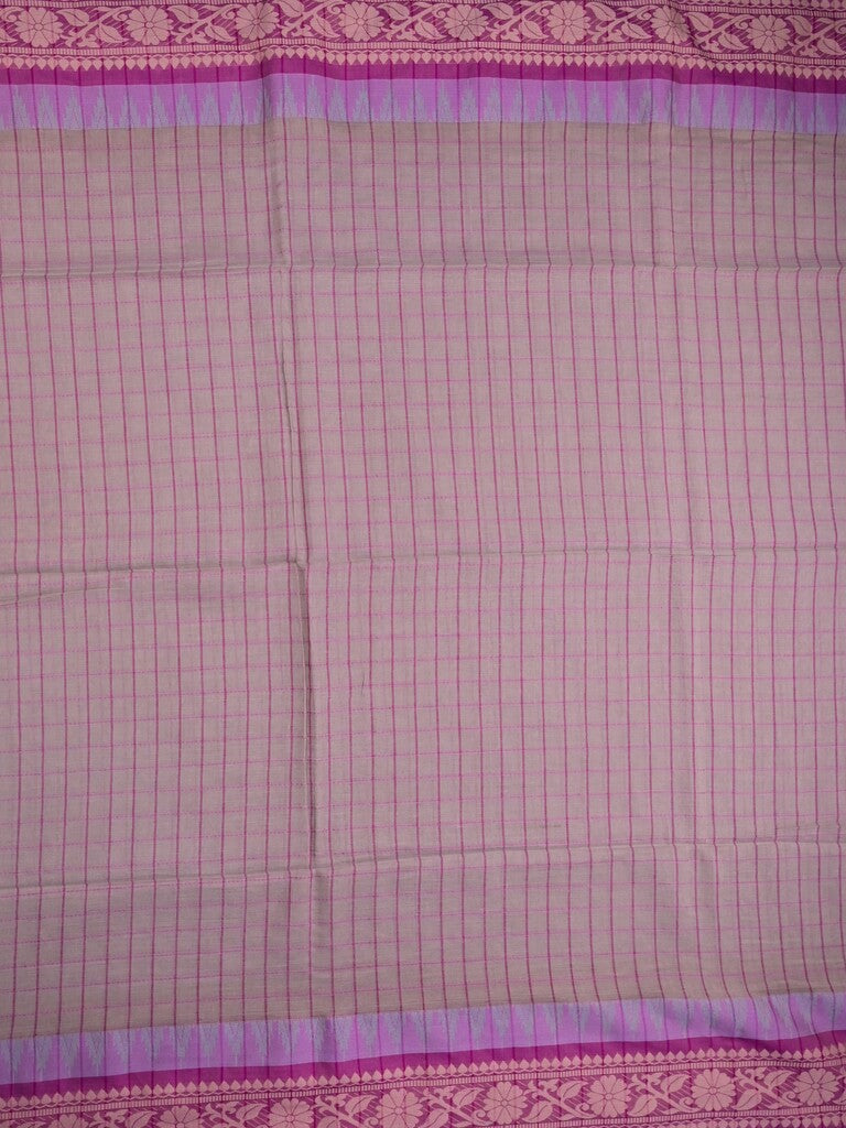 Jute kadhi cotton light purple color allover checks & contrast border with contrast pallu and running blouse