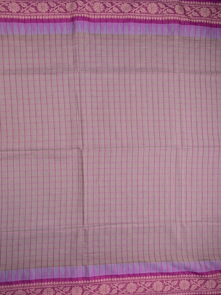 Jute kadhi cotton light purple color allover checks & contrast border with contrast pallu and running blouse