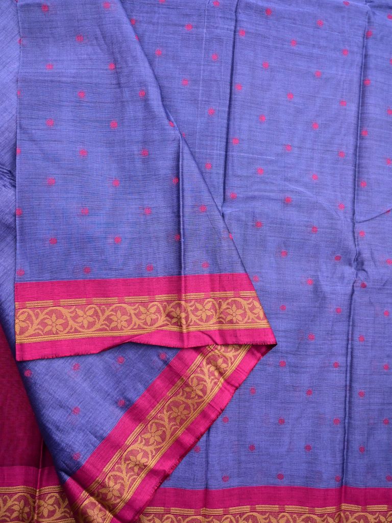 Dhaka cotton saree purple color allover thread motifs & thread weaving border with rich pallu and plain blouse