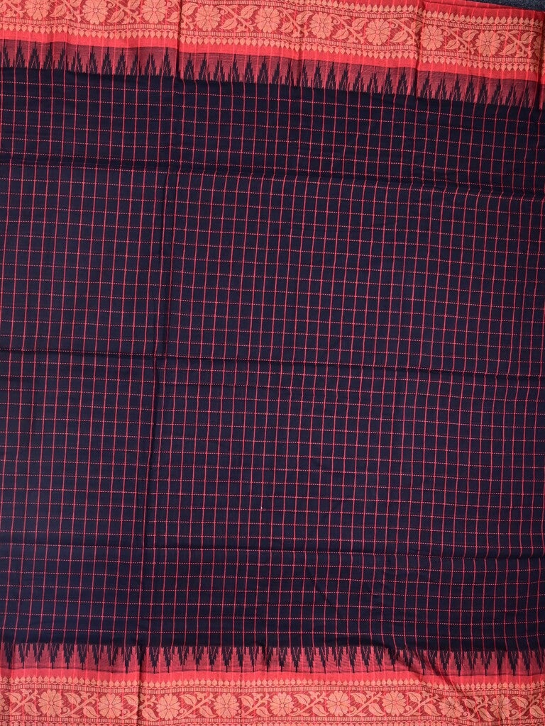 Jute kadhi cotton black color allover checks & contrast border with contrast pallu and running blouse