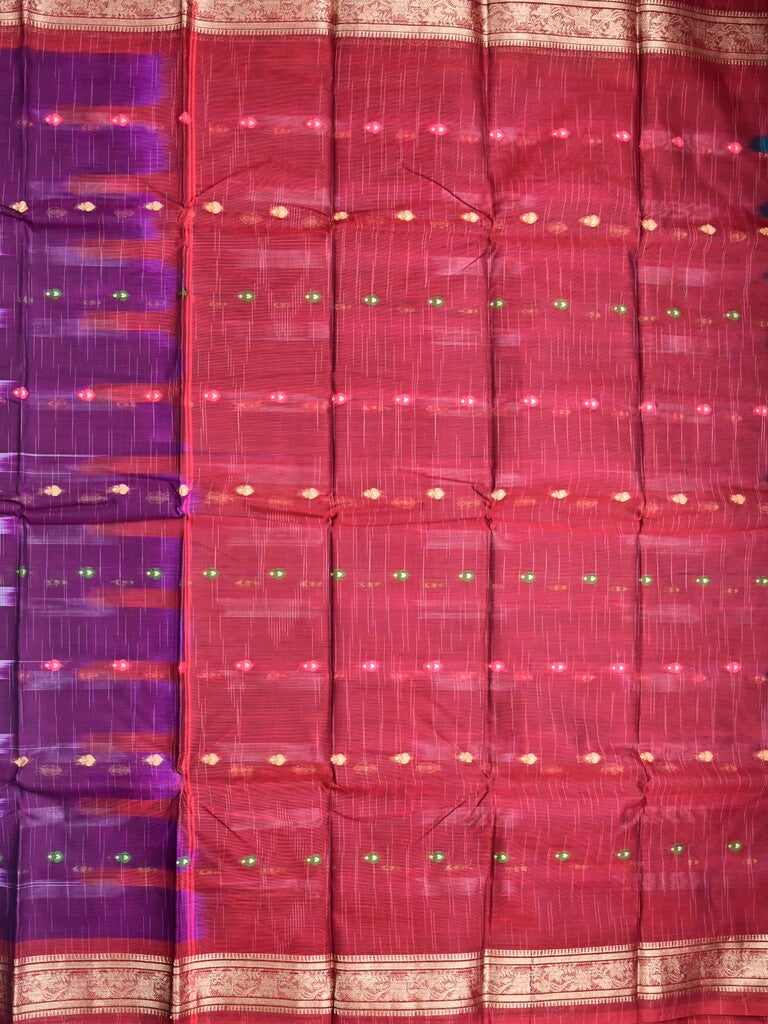 Dhaka cotton sarees violet color alloer stripes & zari border with contrast pallu