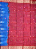 Dhaka cotton sarees royal blue color alloer stripes & zari border with contrast pallu