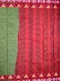 Dhaka cotton saree leaf green color allover thread motifs & thread weaving border with contrast pallu